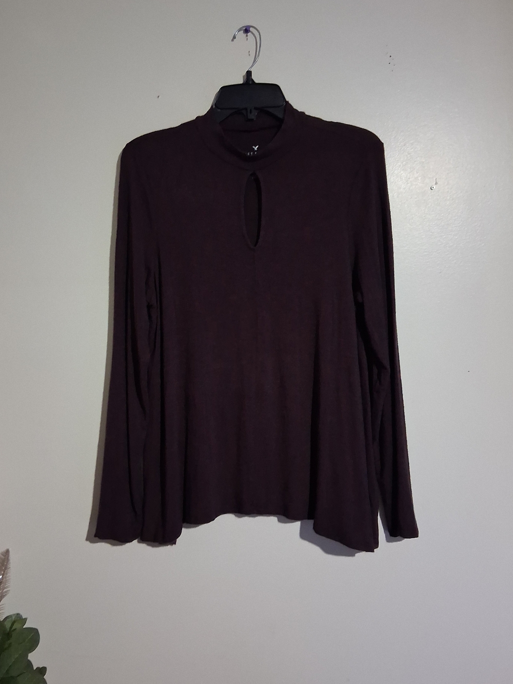 American Eagle Soft&sexy Outfitters Long Sleeve Keyhole Mock Neck Top - Brown